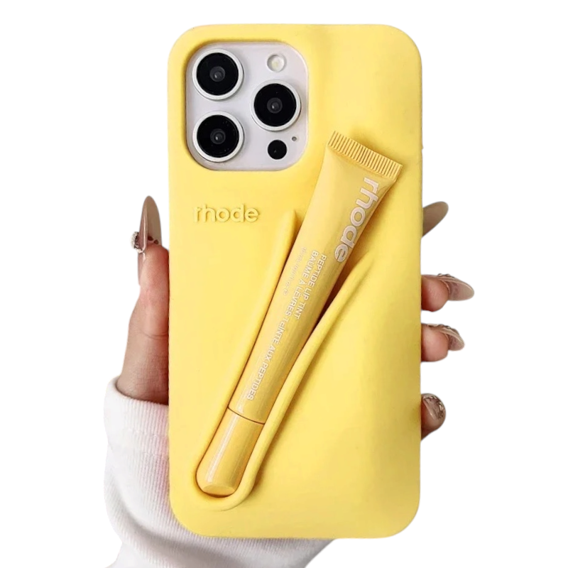 Lip Gloss Kit Silicon Phone Case for iPhone - Yellow Lemontini