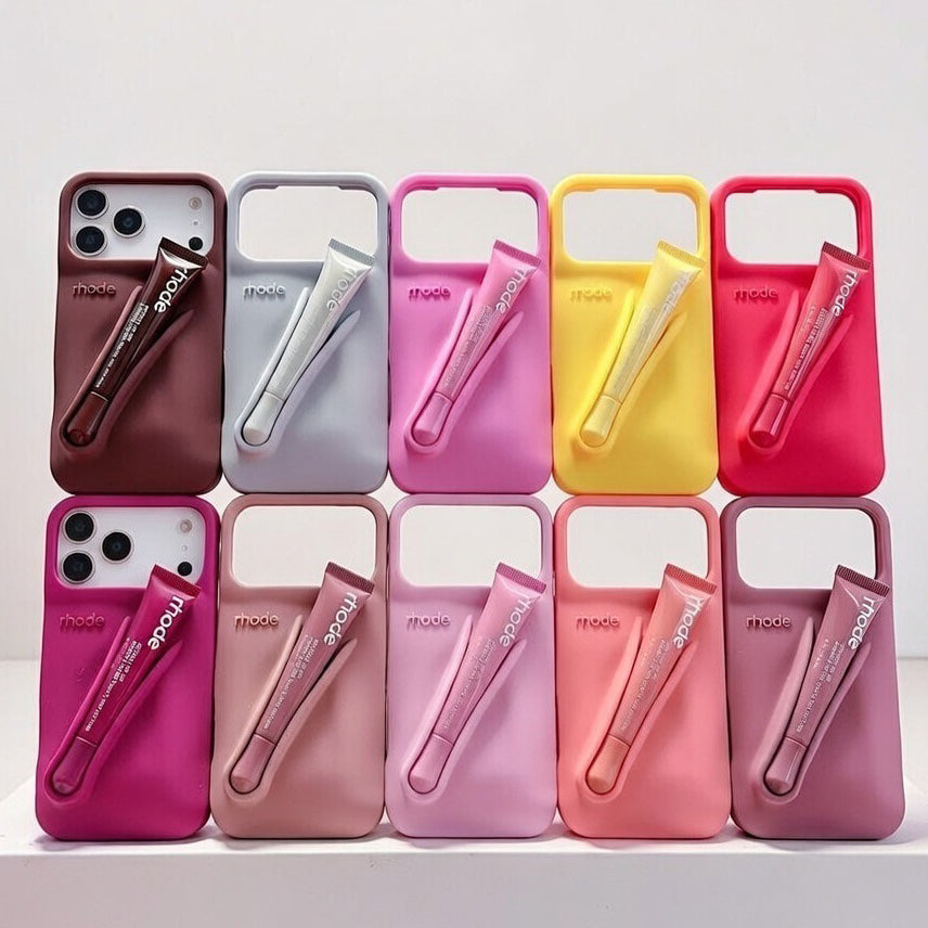 With Free Lip Gloss Silicon Phone Case for iPhone - 10 COLOURS
