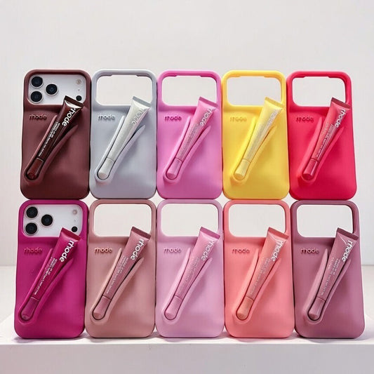 With Free Lip Gloss Silicon Phone Case for iPhone - 10 COLOURS