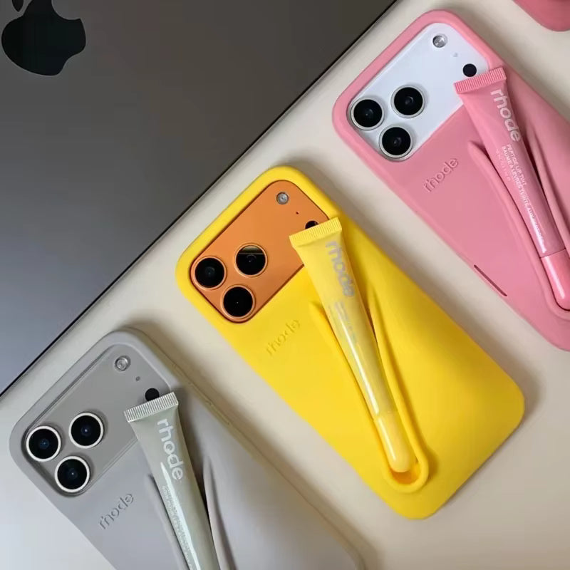 With Free Lip Gloss Silicon Phone Case for iPhone - 10 COLOURS